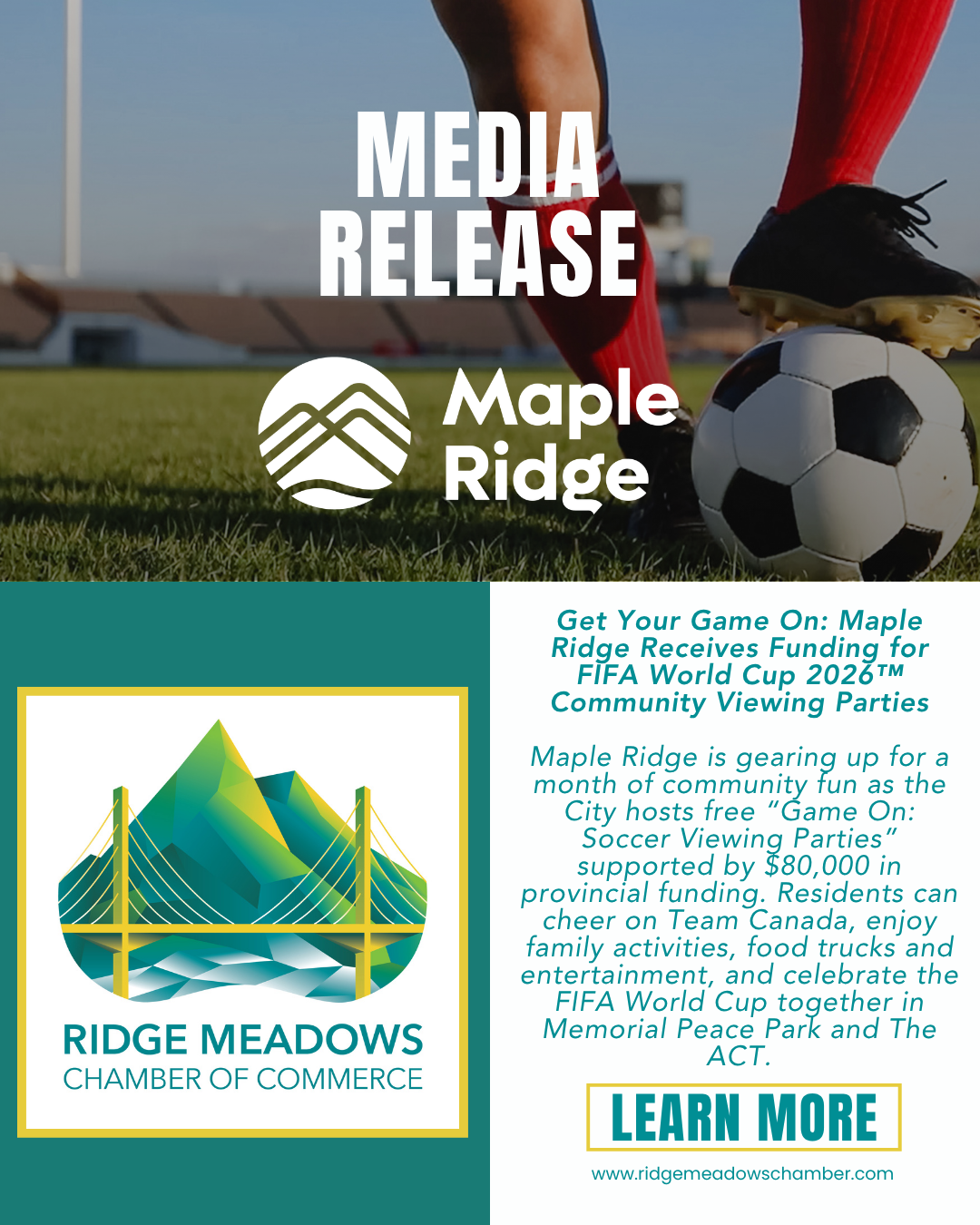 Image for Get Your Game On: Maple Ridge Receives Funding for FIFA World Cup 2026™ Community Viewing Parties