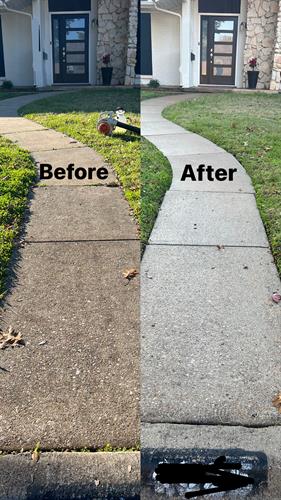 Before and after photo, concrete cleaning