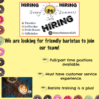 Baristas needed at Sunny Summers Cafe