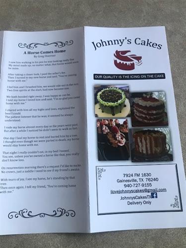 Johnny's Cakes Brochure-Page 1