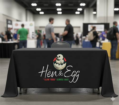 Custom branded table covers designed to elevate your presence at events, pop-ups, and trade shows.