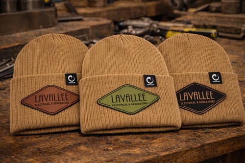 Premium cold-weather headwear featuring custom engraved patches for a clean, elevated finish.