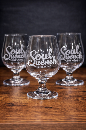 Custom engraved glassware crafted for breweries, bars, and brands that value quality presentation.