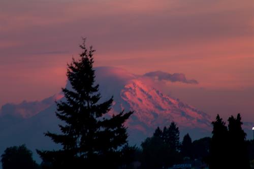 View of Mt. Rainer off Blakes rooftop lounge