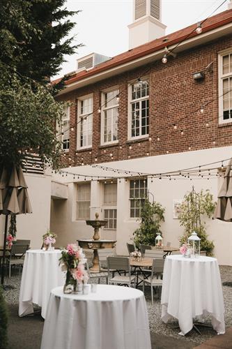 The garden courtyard at the Hall at Fauntleroy, photo by Jessica Wood Photos