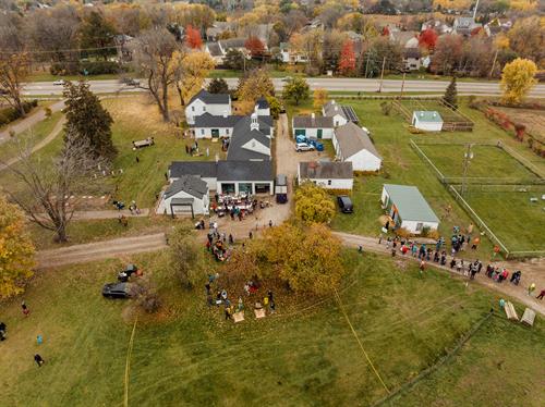 An overhead view of Shepard Farm during Dodge's annual Halloween event, October 2023.