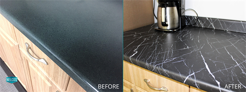 Countertop refinishing. Pattern used - NS804 Cmarquina Campari Marble film from the Stone&Marble Collection