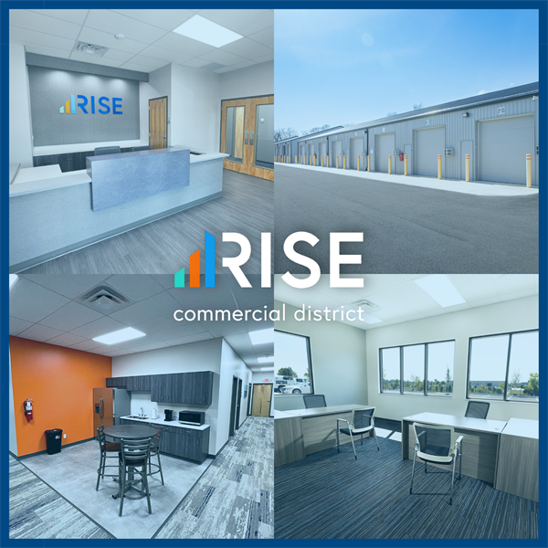 RISE Commercial District amenities, warehouse, leasing office, and kitchen space for businesses of all sizes.