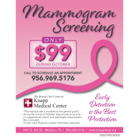 Mammogram Screening ONLY $99 During October- Knapp Medical Center