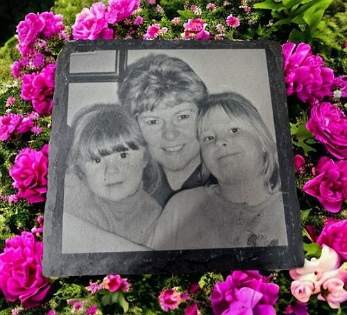 engraved slate coaster with family photo