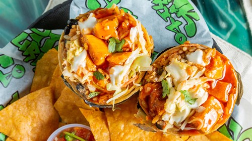 Honey Truffle Buffalo Chicken Burrito, the Dank Burrito Fayetteville staff favorite!