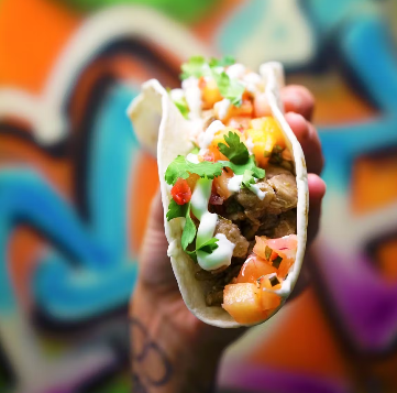 Jerk Chicken Taco with a sweet pineapple mango salsa