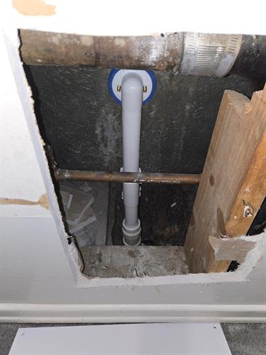 Wall opened. Pipe replaced. Job done right in Fayetteville, NC. Heavenly Throne Plumbing.