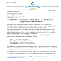 Cumberland County Public Library Hosts “31 Days of Love” Supply Drive for Shelter Pets