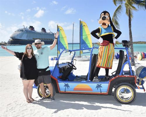 Disney Cruise Line-Goofy said he loves to catch a wave at Castaway Cay.