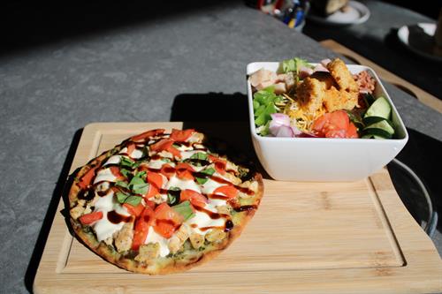 Margherita Flatbread Pizza with a 1/2 Chef Salad.
