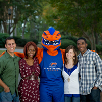 Clayton State students with mascot, Loch