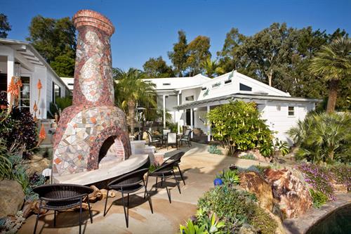 Backyard fireplace and landscape design