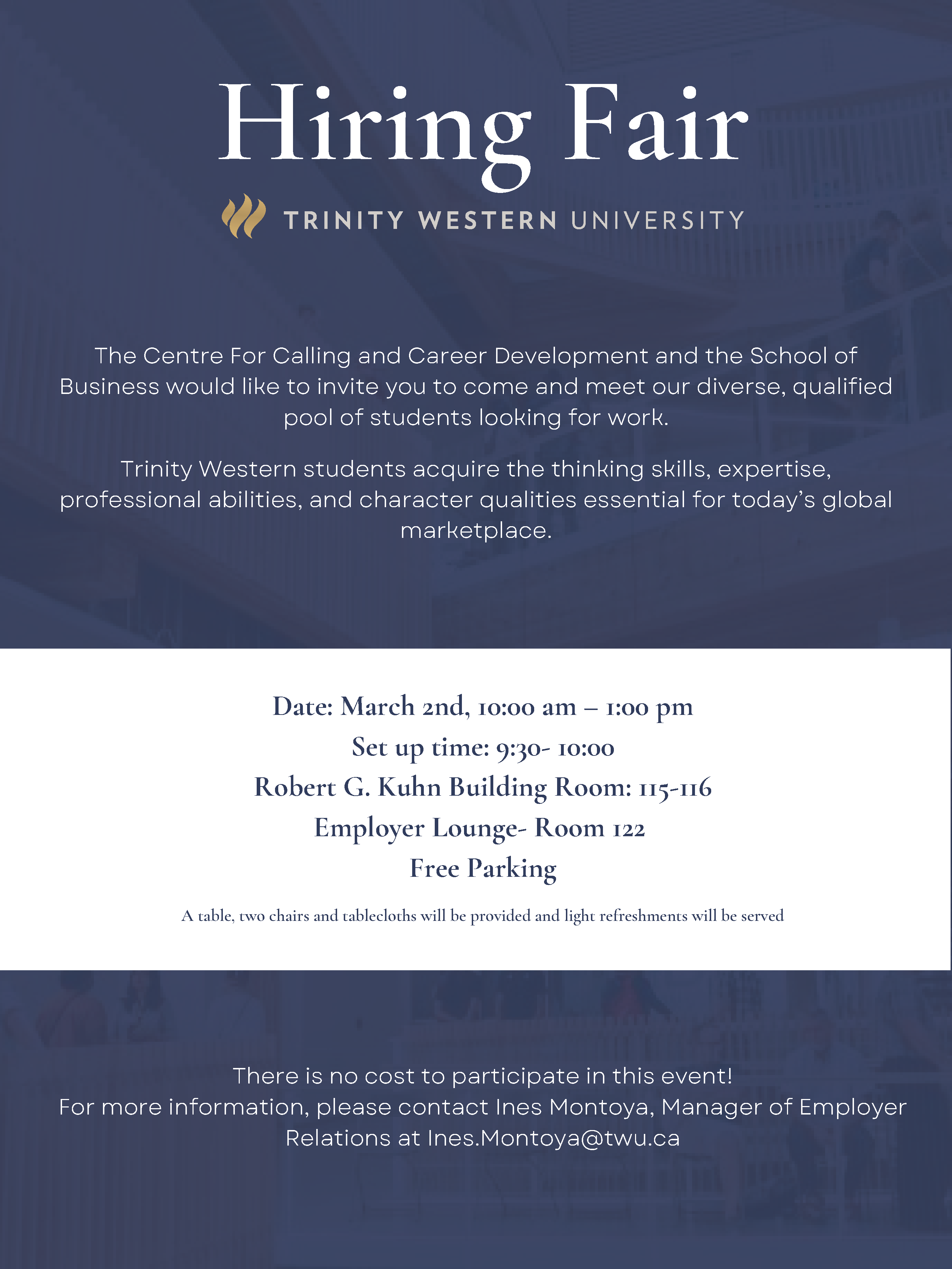 Image for Employer Opportunity - Free Hiring Fair on March 2 at Trinity Western University