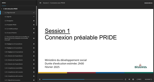 Example of eLearning (Expanded Table of Contents - French)