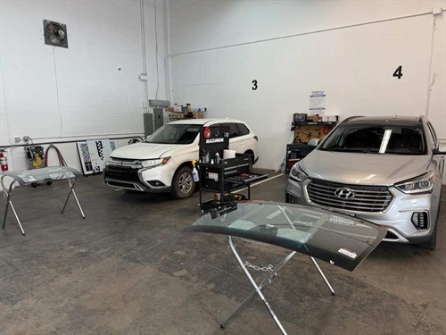 Inside our Langley auto glass workshop, equipped for windshield replacement and ADAS calibration.