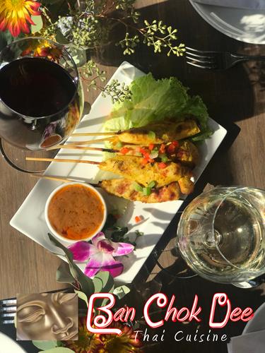 Wine on the patio at Ban Chok Dee Thai Cuisine - Langley