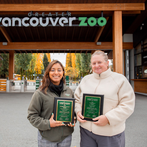 The Greater Vancouver Zoo was awarded for conservation initiatives, in partnership with WPC. Menita (left) and Andrea (right) showcase these awards.