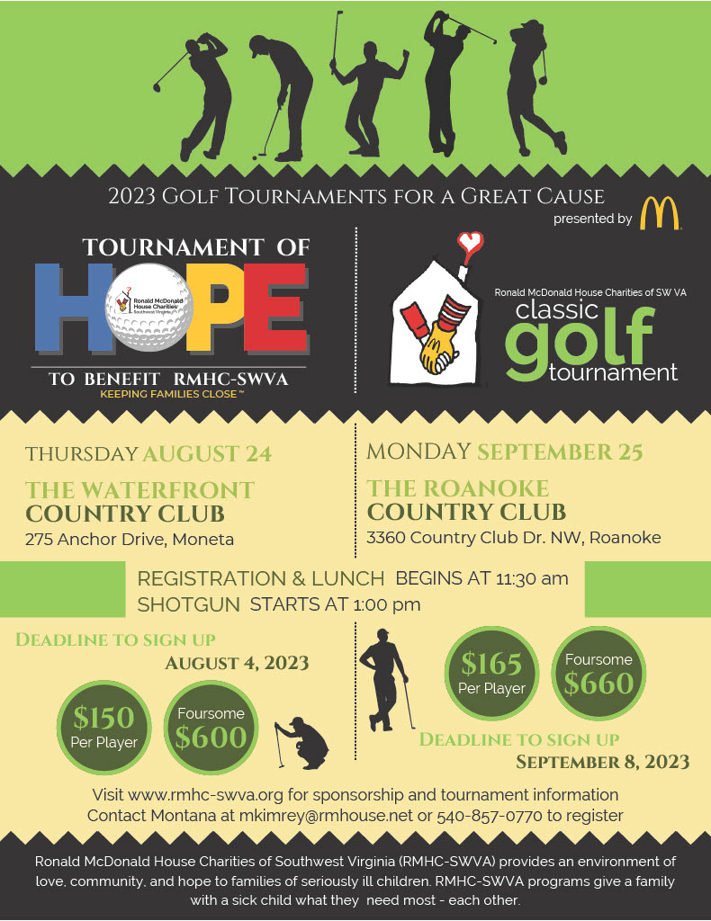 Tournament of Hope: Golf Tournament Supporting the Ronald McDonald House -  Aug 24, 2023 - Roanoke Regional Chamber of Commerce