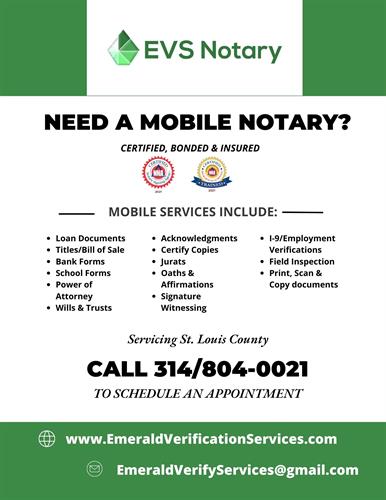 Mobile Notary Services offered
