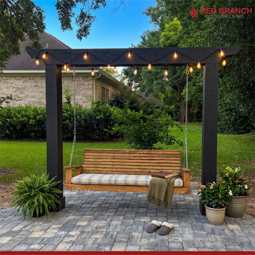 Golden hour hits different when you’ve got the ultimate spot to unwind. ? Unplug, kick back, and let the gentle breeze sweep the day’s stress away on a custom-built swing crafted just for your backyard oasis. Where quality craftsmanship meets everyday cozy.  