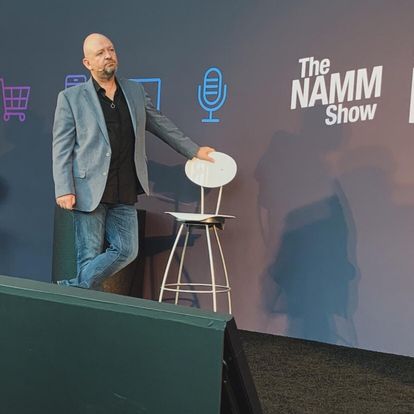 Paul Farmer presenting digital marketing training at the 2024 NAMM show in Anaheim, CA.