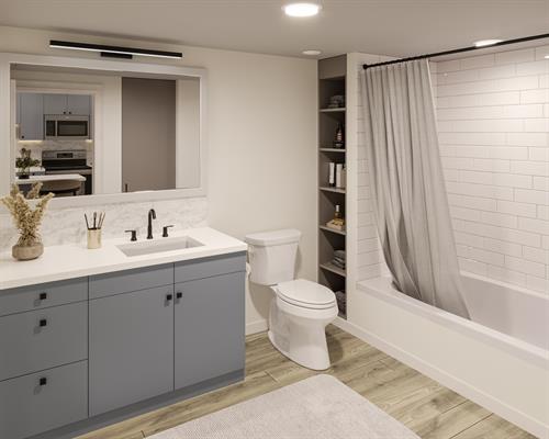 Bathroom with Dark Grey Cabinets