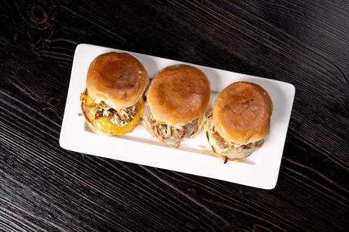 Wagyu Sliders - Wagyu patties (whole muscle), american cheese, grill onion, bbq sauce base