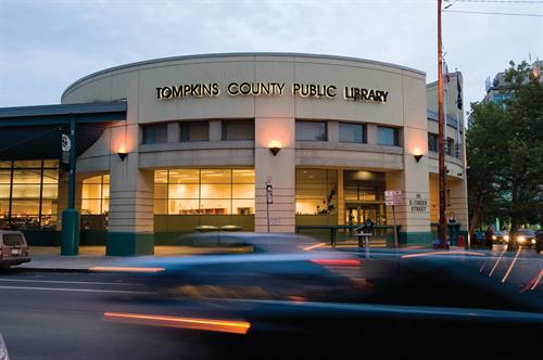 Tompkins County Public Library as seen from the corner of Green & Cayuga Streets
