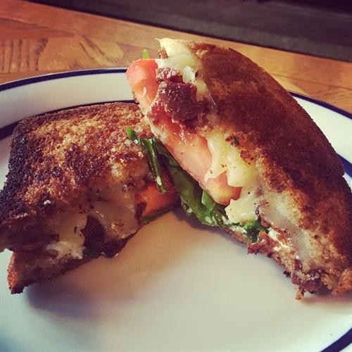 BLT grilled cheese with our Lake Effect Cheddar and Chèvre cheeses