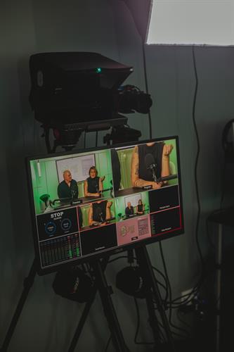 Our Content Creator Recording Studio is 1 of a kind. 2 camera system, vertical and horizontal, Teleprompter..