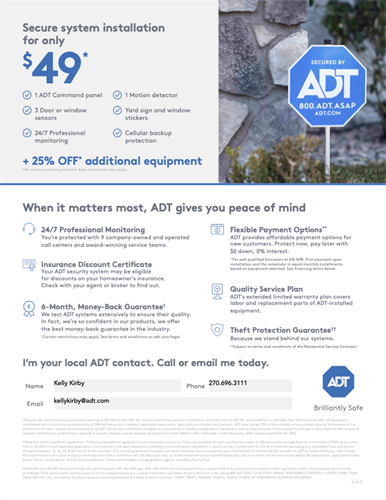 An ADT smart security system can help you feel safer and give you control of your home from virtually anywhere via the ADT Control App. Call me at (270) 696-3111