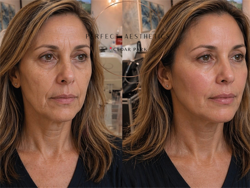 Morpheus8 RF microneedling before & after for skin tightening, wrinkle reduction, acne scars, enlarged pores, collagen production, facial rejuvenation, and anti-aging. Serving Cedar Park, Leander, Georgetown, Round Rock, and North Austin.