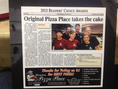 Voted "Best Pizza' in Marietta in 2013 and 2014