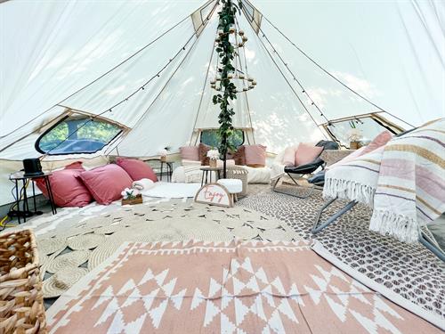 Inside our boho glamp lounge