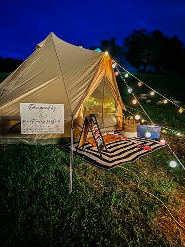 Our 5 meter belle tent set up for kid glamping with our Unicorn Daze theme 