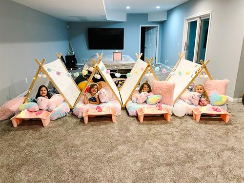 Kiddos enjoying our Unicorn Daze sleepover theme!