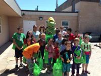 Scrappy the Turtle helping with an educational yard tour. 