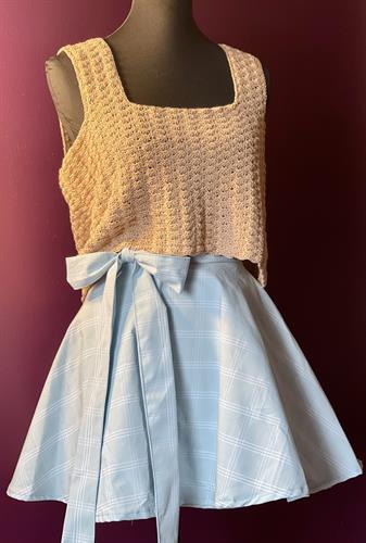 Crocheted tank with short wrap skirt