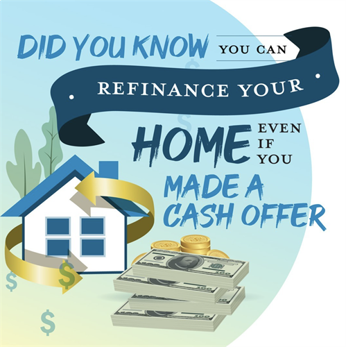 Did you know that you can purchase your home with cash and refinance after the purchase is complete? Contact us today to get your money out of your home and back in your pocket! 