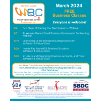 Maryland Capital Enterprises (MCE) is excited to announce a lineup of free educational webinars and training sessions for March 2024, offered through the MCE Women’s Business Center.