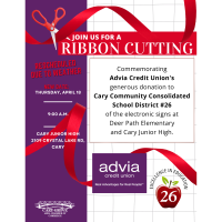 Ribbon Cutting at Cary Jr. High/Deer Path Elementary for Advia Donation of Signs