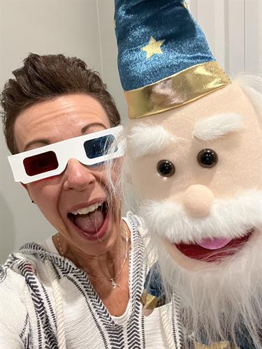 Wyatt the Wise Wizard and Me! I'm wearing my POWER GOGGLES - which is something that kids will learn about in my coaching program! 
