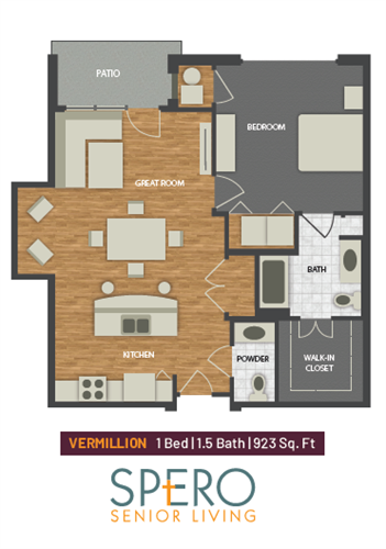 Vermillion: 1 bed, 1.5 bath 923 SF