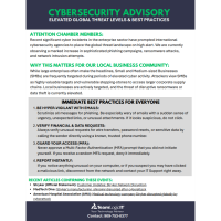 News Release: CyberSecurity Advisory